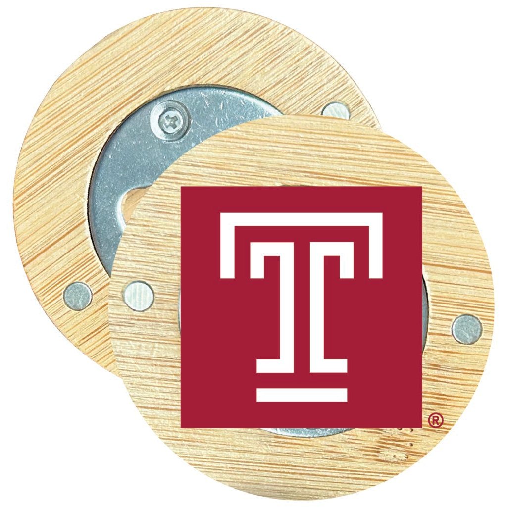 Temple University Round Wood Magnetic Bottle Opener 2.5" Officially Licensed Collegiate Product Image 1