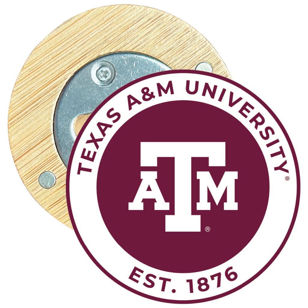 Texas AandM Aggies Round Wood Magnetic Bottle Opener 2.5" Officially Licensed Collegiate Product Image 1