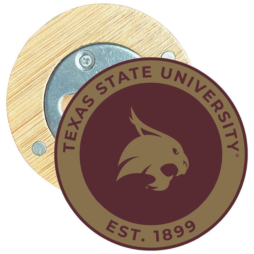 Texas State Bobcats Round Wood Magnetic Bottle Opener 2.5" Officially Licensed Collegiate Product Image 1