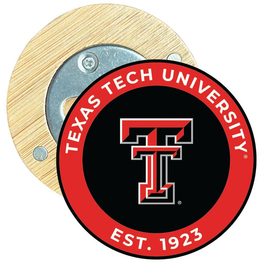 Texas Tech Red Raiders Round Wood Magnetic Bottle Opener 2.5" Officially Licensed Collegiate Product Image 1