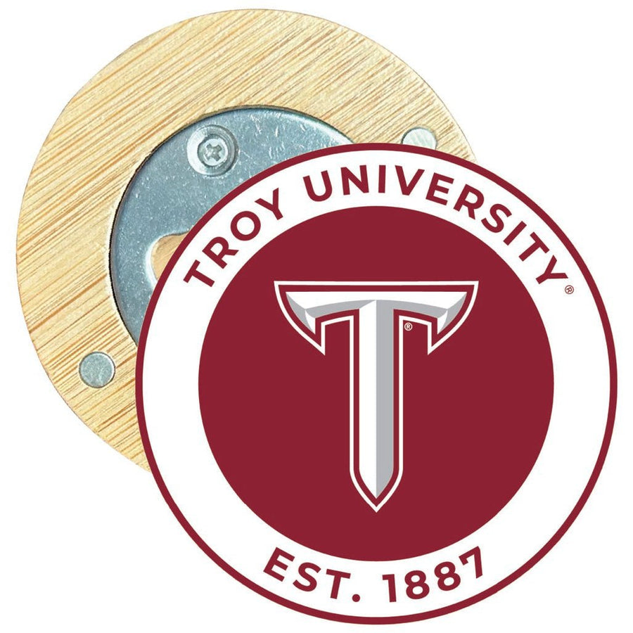 Troy University Round Wood Magnetic Bottle Opener 2.5" Officially Licensed Collegiate Product Image 1