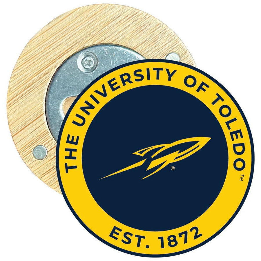 Toledo Rockets Round Wood Magnetic Bottle Opener 2.5" Officially Licensed Collegiate Product Image 1