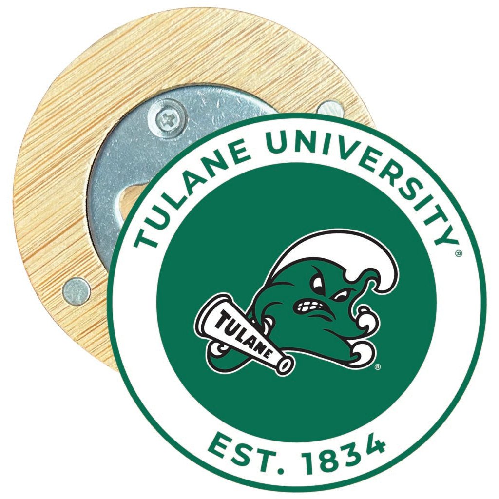 Tulane University Green Wave Round Wood Magnetic Bottle Opener 2.5" Officially Licensed Collegiate Product Image 1