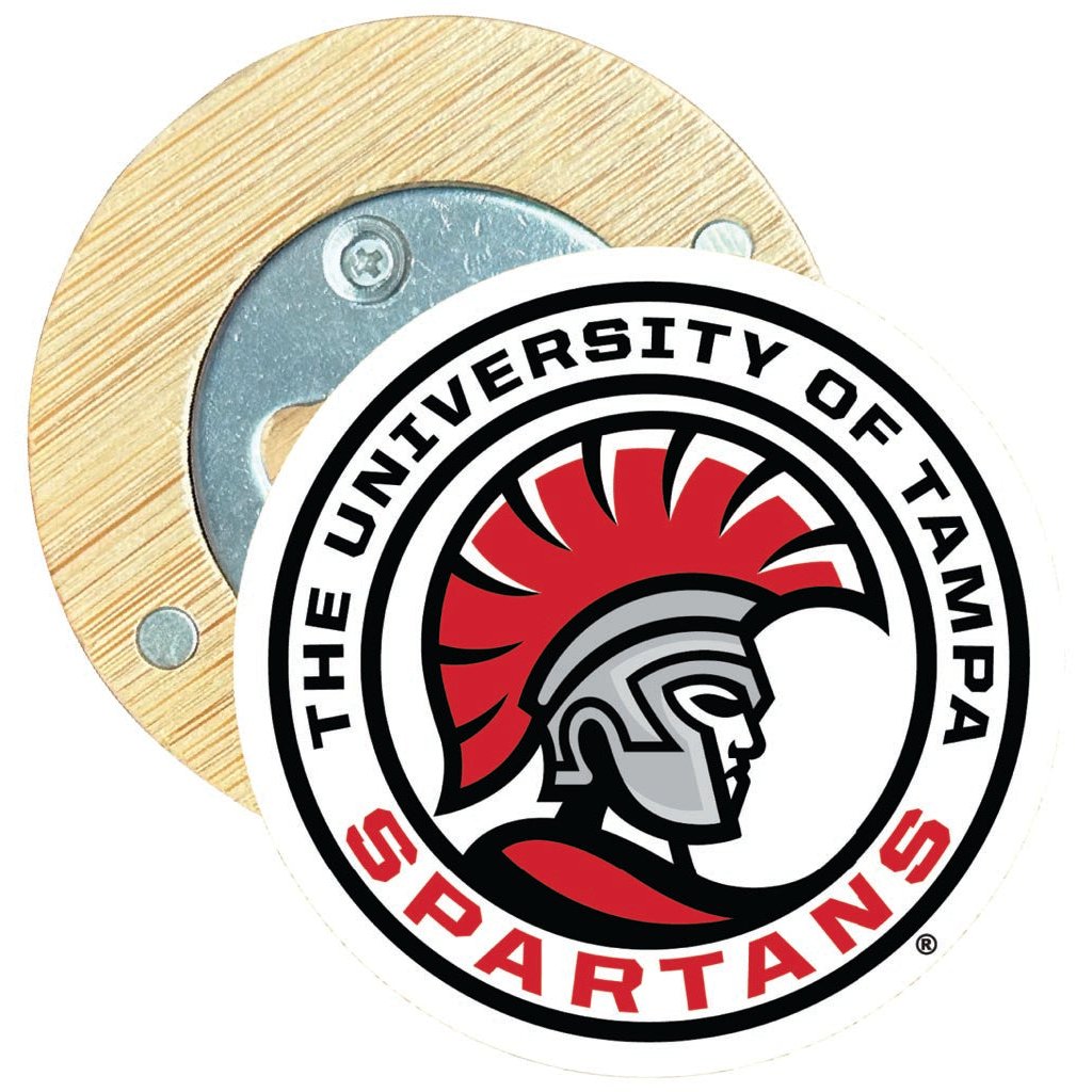 University of Tampa Spartans Round Wood Magnetic Bottle Opener 2.5" Officially Licensed Collegiate Product Image 1