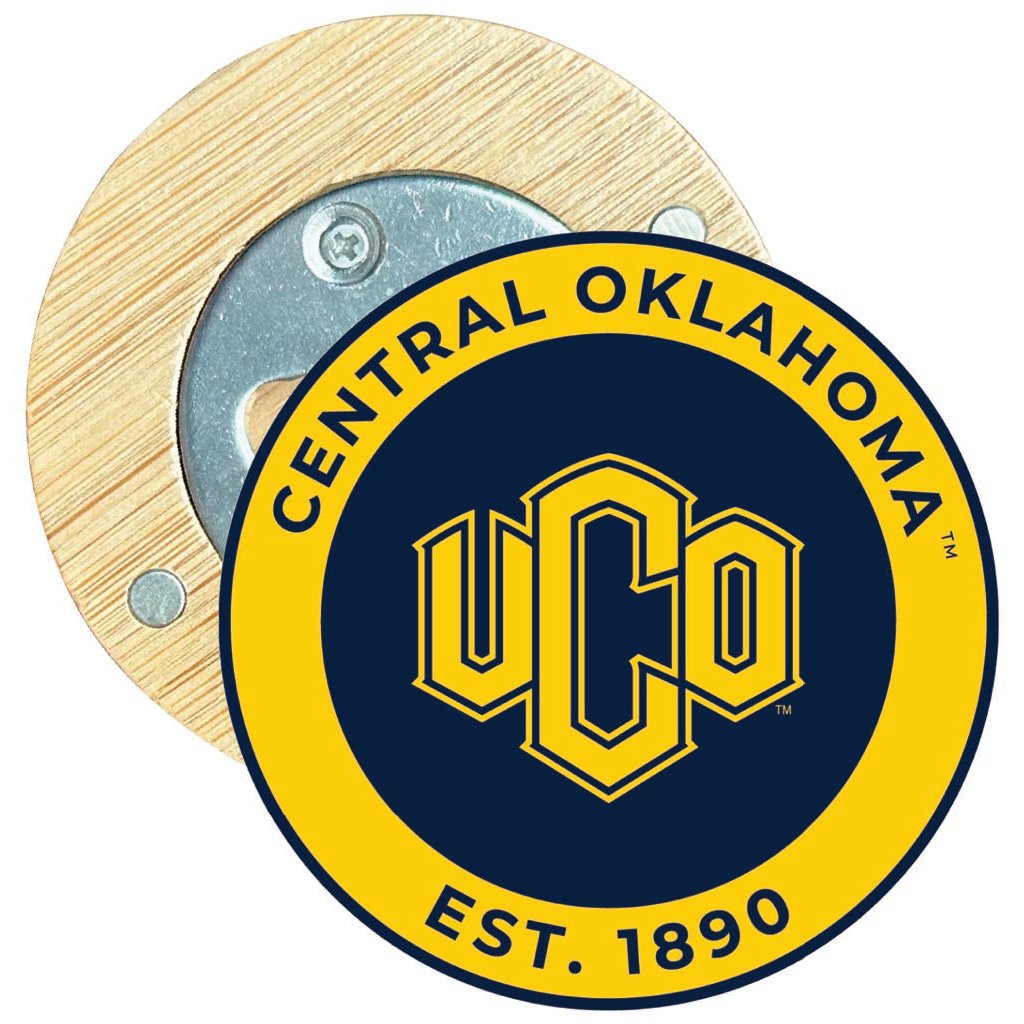 University of Central Oklahoma Bronchos Round Wood Magnetic Bottle Opener 2.5" Officially Licensed Collegiate Product Image 1