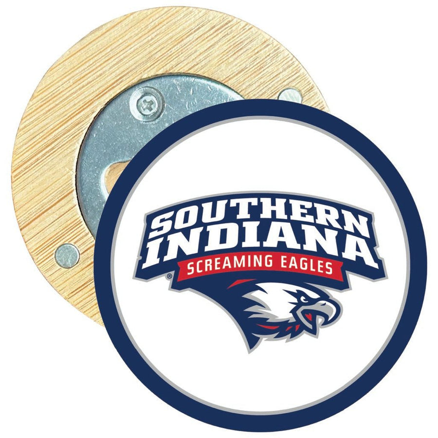 University of Southern Indiana Round Wood Magnetic Bottle Opener 2.5" Officially Licensed Collegiate Product Image 1