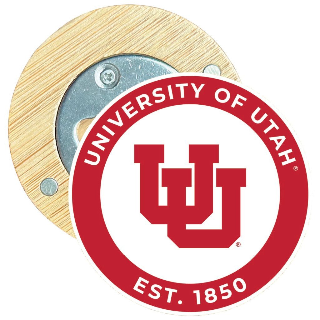 Utah Utes Round Wood Magnetic Bottle Opener 2.5" Officially Licensed Collegiate Product Image 1