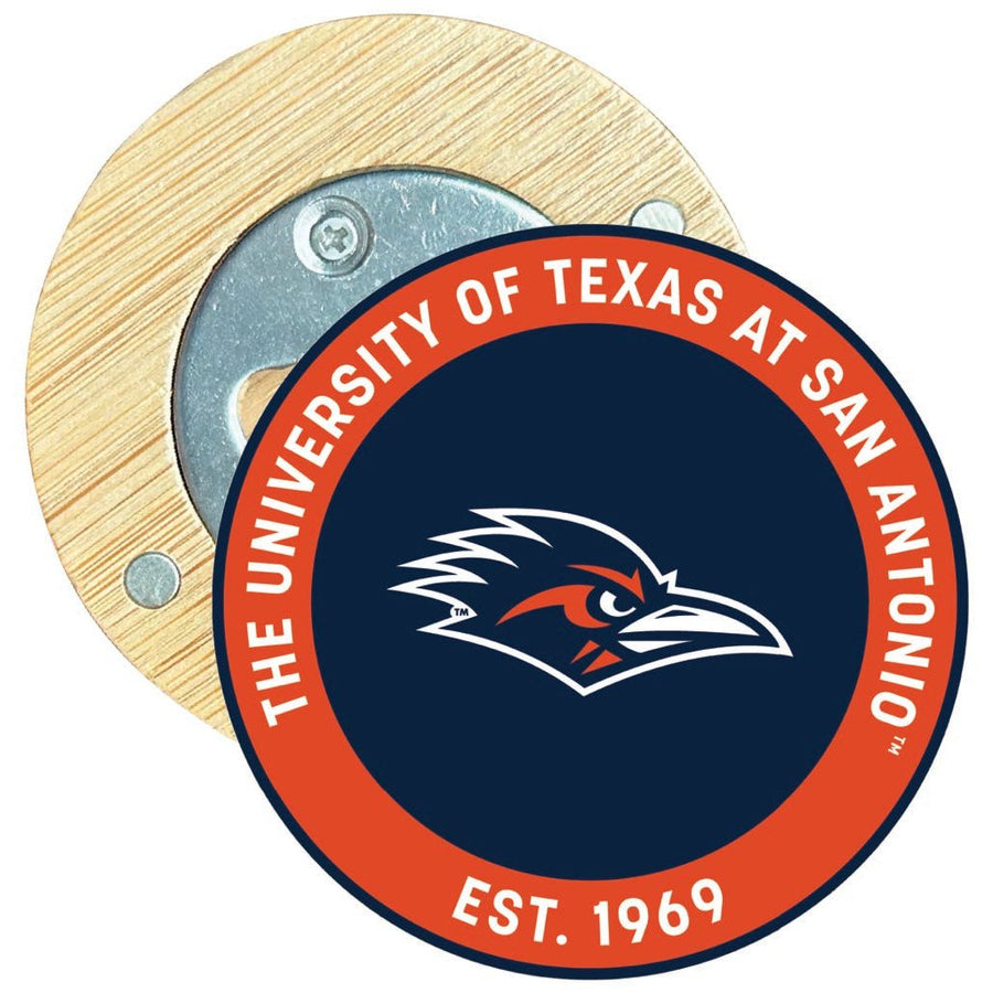 UTSA Road Runners Round Wood Magnetic Bottle Opener 2.5" Officially Licensed Collegiate Product Image 1