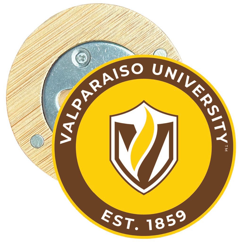 Valparaiso University Round Wood Magnetic Bottle Opener 2.5" Officially Licensed Collegiate Product Image 1