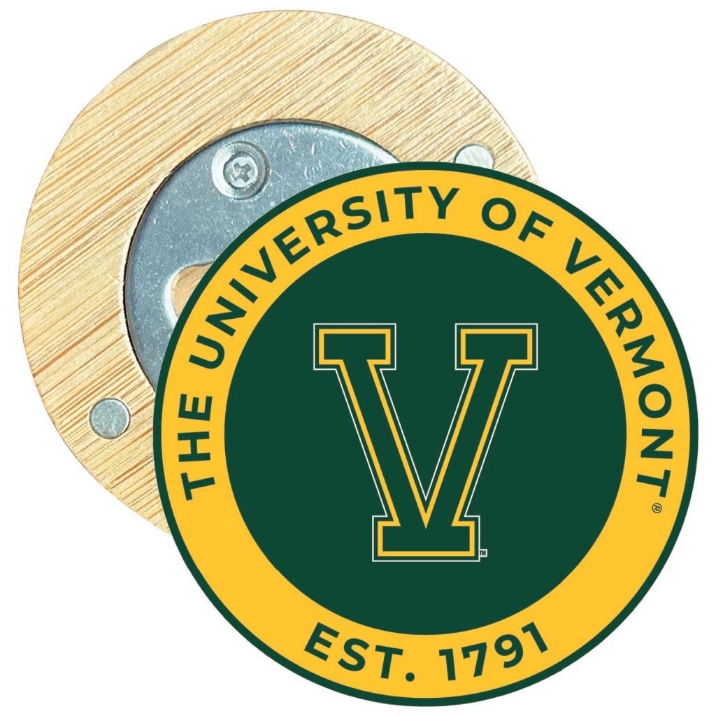 Vermont Catamounts Round Wood Magnetic Bottle Opener 2.5" Officially Licensed Collegiate Product Image 1