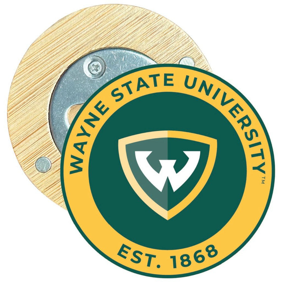 Wayne State Round Wood Magnetic Bottle Opener 2.5" Officially Licensed Collegiate Product Image 1