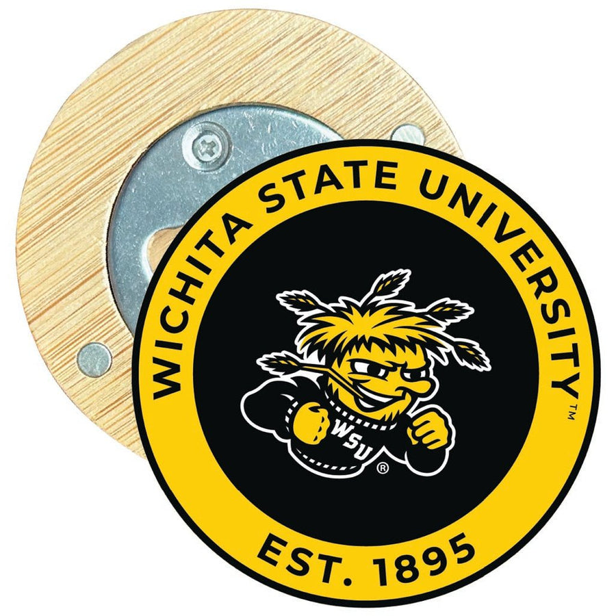 Wichita State Shockers Round Wood Magnetic Bottle Opener 2.5" Officially Licensed Collegiate Product Image 1