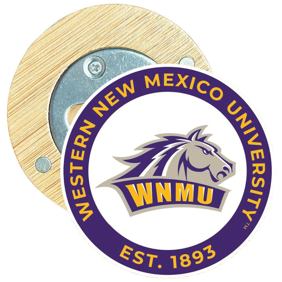 Western Mexico University Round Wood Magnetic Bottle Opener 2.5" Officially Licensed Collegiate Product Image 1