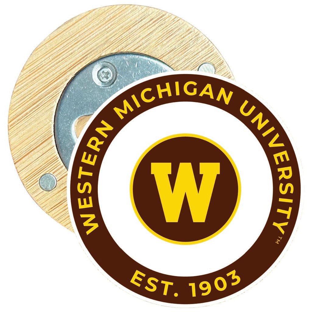 Western Michigan University Round Wood Magnetic Bottle Opener 2.5" Officially Licensed Collegiate Product Image 1