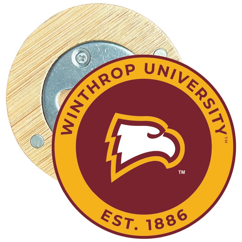 Winthrop University Round Wood Magnetic Bottle Opener 2.5" Officially Licensed Collegiate Product Image 1