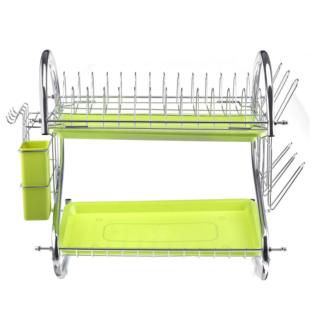 Organizer Holder Stainless Steel Cutlery Dish Cup Kitchen Organizer Drying Rack Holder Dryer 2 Tiers Drainer Tray Image 3