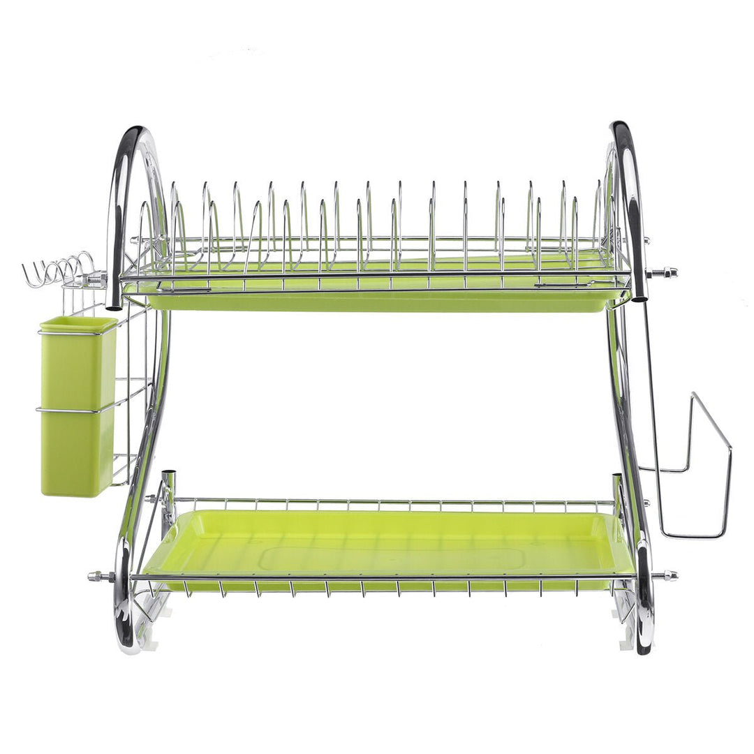 Organizer Holder Stainless Steel Cutlery Dish Cup Kitchen Organizer Drying Rack Holder Dryer 2 Tiers Drainer Tray Image 4