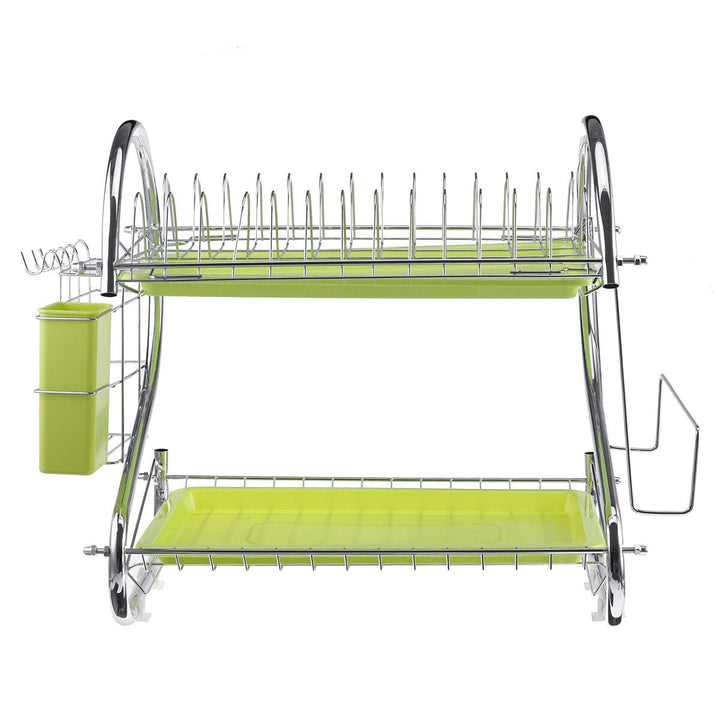 Organizer Holder Stainless Steel Cutlery Dish Cup Kitchen Organizer Drying Rack Holder Dryer 2 Tiers Drainer Tray Image 1