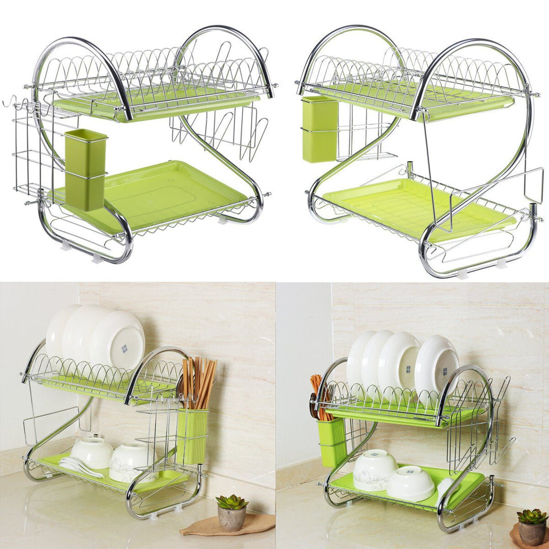 Organizer Holder Stainless Steel Cutlery Dish Cup Kitchen Organizer Drying Rack Holder Dryer 2 Tiers Drainer Tray Image 7