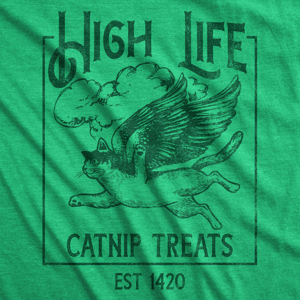 Womens Funny T Shirts High Life Catnip Treats Sarcastic 420 Cat Graphic Tee For Ladies Image 2