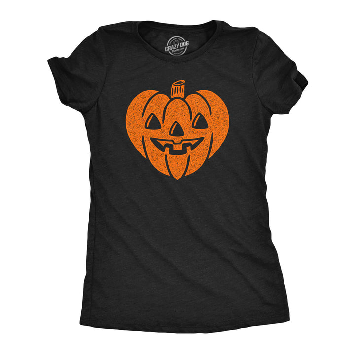 Womens Funny T Shirts Carved Pumpkin Heart Sarcastic Halloween Graphic Tee For Ladies Image 1