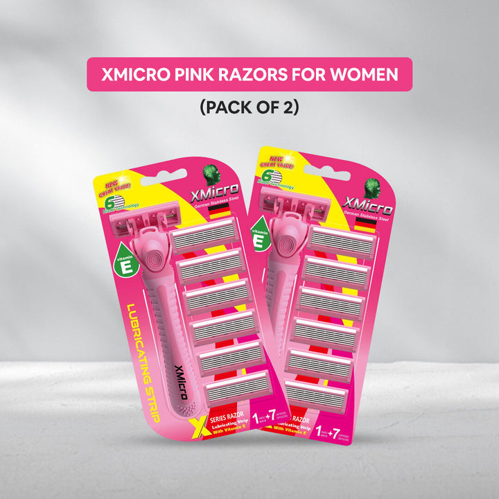 XMicro Pink Womens Razors Pack of 2 with 6 Blades and Vitamin E Strip Image 1