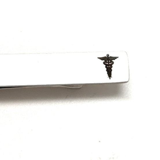 Doctor Gift Tie Bar Stainless Steel Embossed Caduceus Symbol Black Enamel Tie Clip Physician Gift Husband Gift Med Image 3