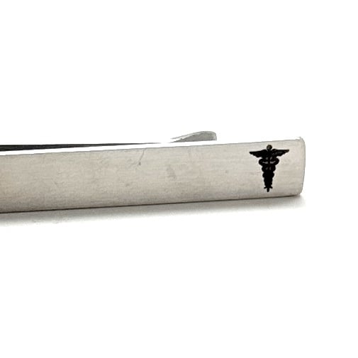 Doctor Gift Tie Bar Stainless Steel Embossed Caduceus Symbol Black Enamel Tie Clip Physician Gift Husband Gift Med Image 7