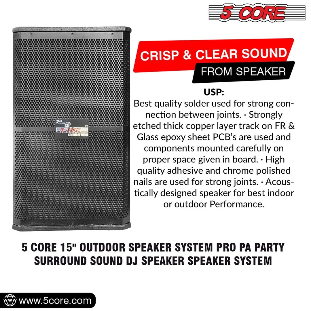 5Core Portable Cabinet PA DJ Speaker System 15 Inch 2000W Passive 2 Image 7