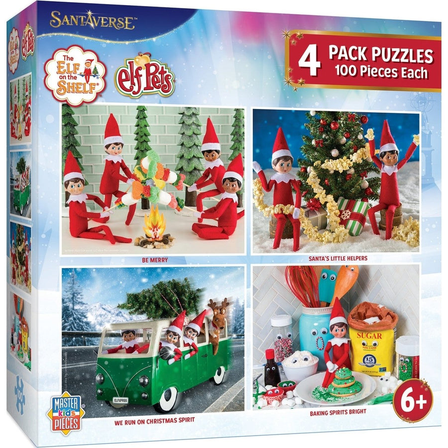 Elf on the Shelf Jigsaw Puzzles 4-Pack 100 Piece Kids Puzzles Age 6+ V2 Image 1