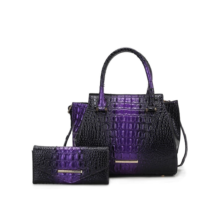 MKFCollection Bently Croc-Embossed Tote and Set - Vegan Leather Designer Handbag Image 4