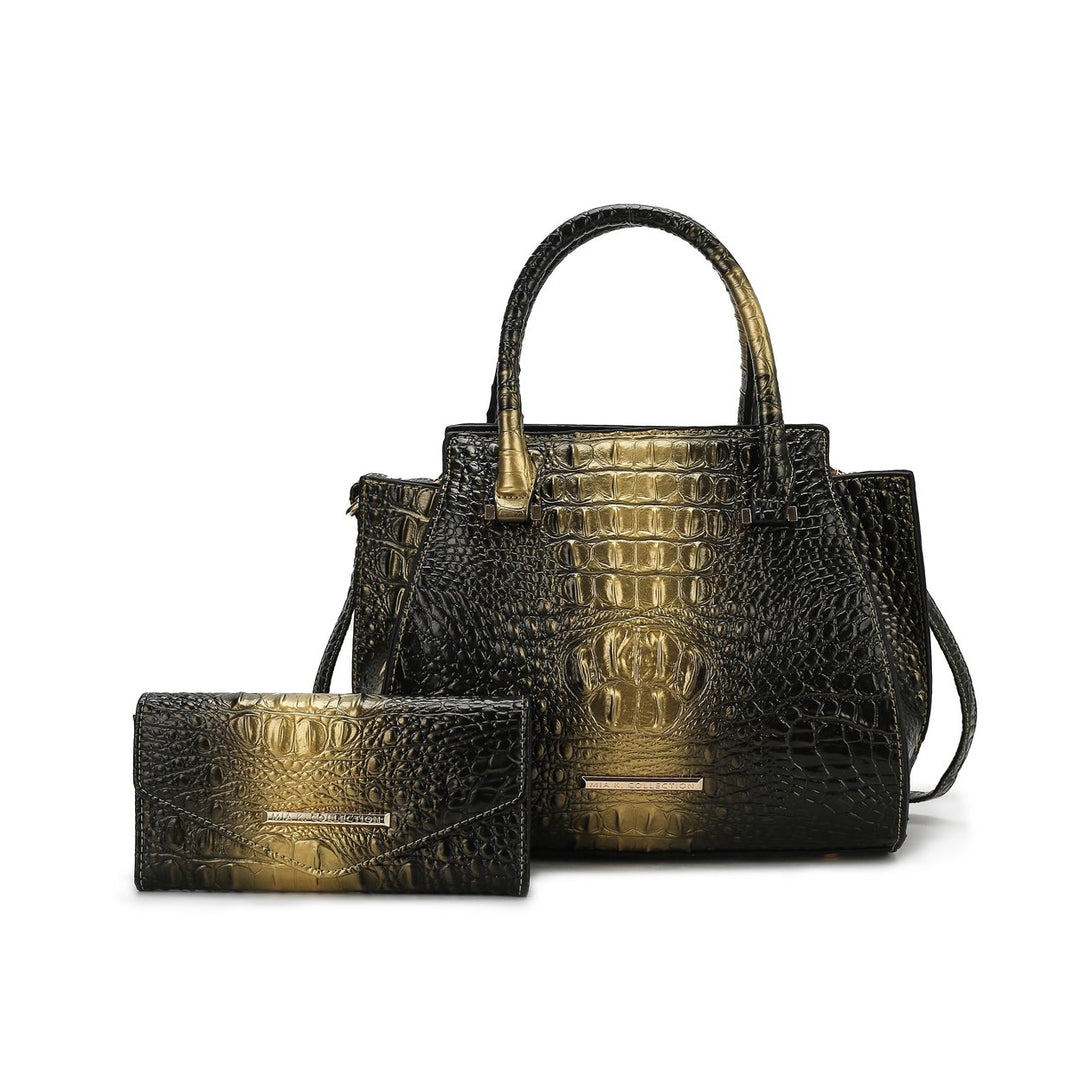 MKFCollection Bently Croc-Embossed Tote and Set - Vegan Leather Designer Handbag Image 6