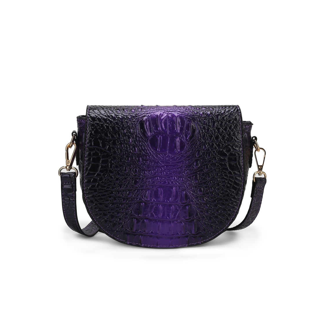 MKFCollection Amalia Croc-Embossed Crossbody Bag Vegan Leather Designer Handbag Image 6