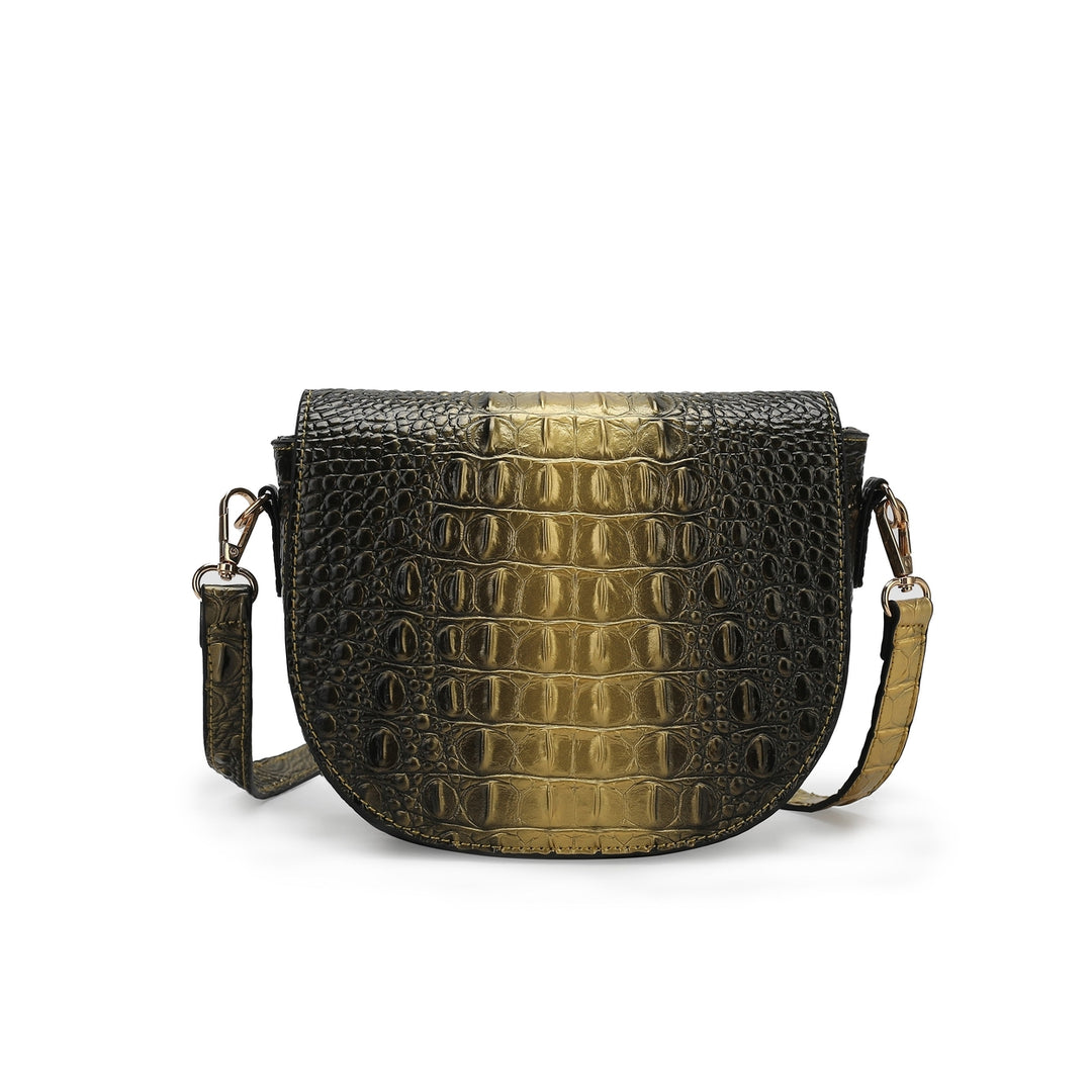 MKFCollection Amalia Croc-Embossed Crossbody Bag Vegan Leather Designer Handbag Image 8