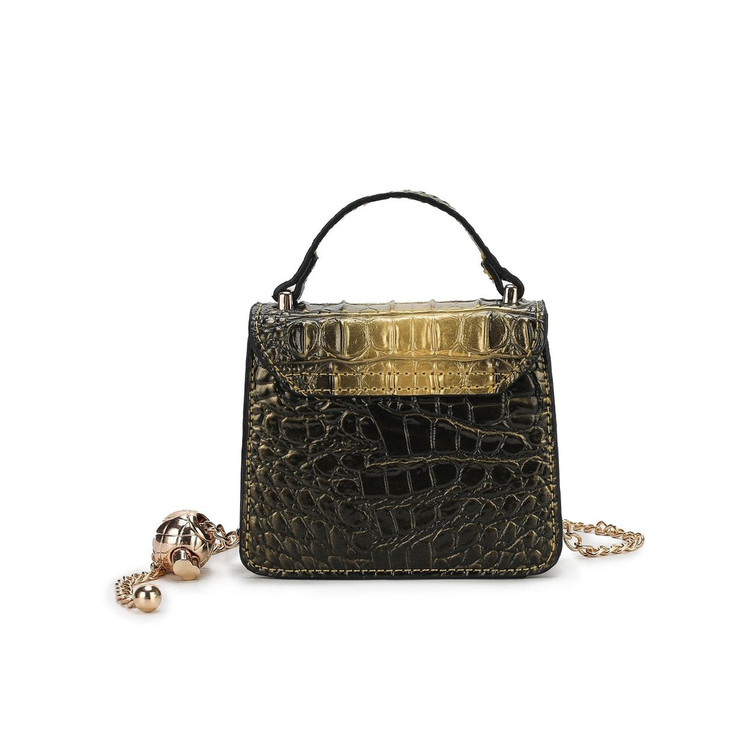 MKFCollection Luxe Croc-Embossed Mini Satchel - Vegan Leather Designer Handbag Image 3