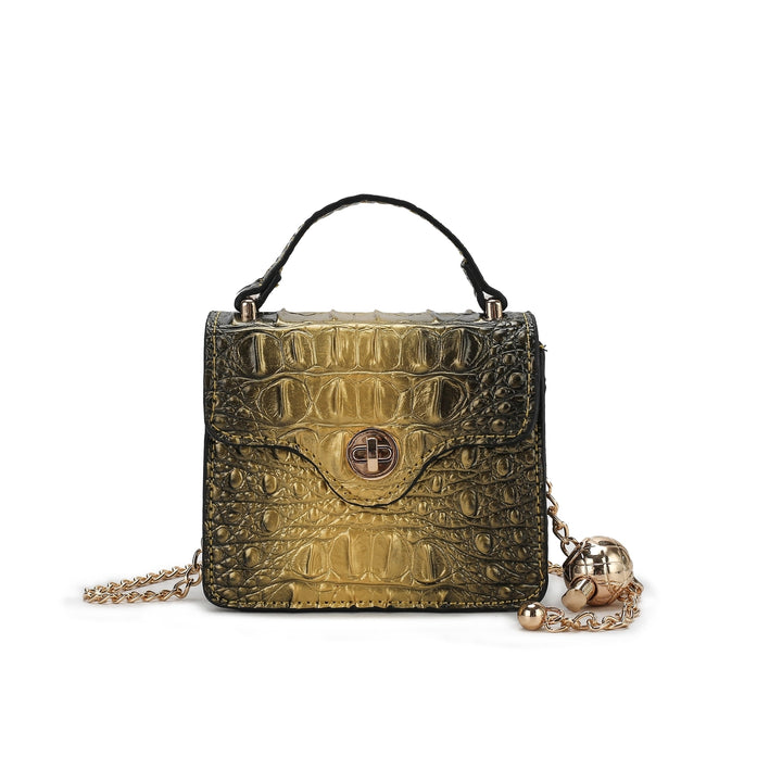 MKFCollection Luxe Croc-Embossed Mini Satchel - Vegan Leather Designer Handbag Image 7