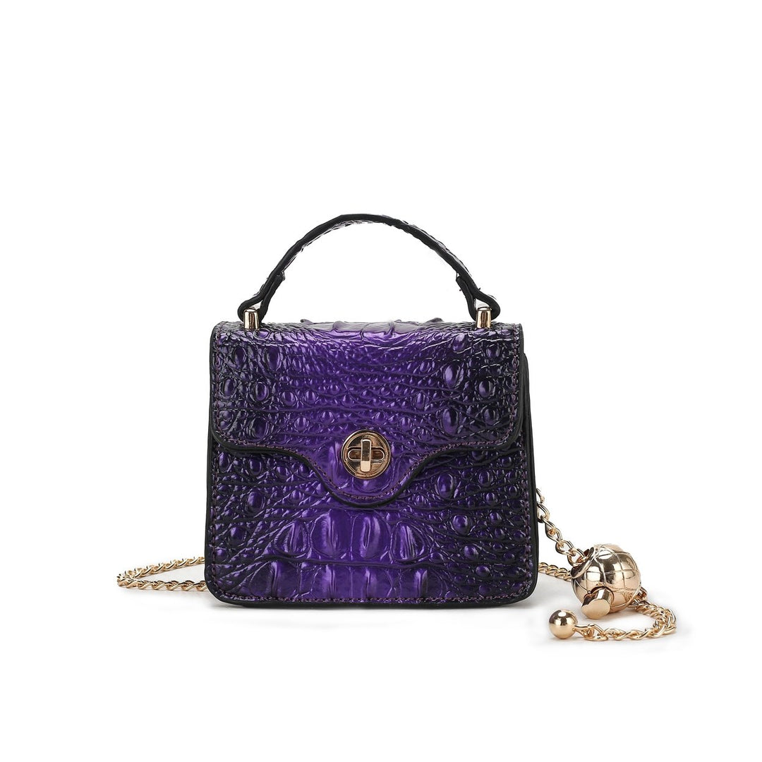 MKFCollection Luxe Croc-Embossed Mini Satchel - Vegan Leather Designer Handbag Image 9