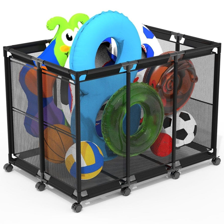 210 Gallon Pool Storage Bin Organizer Rolling Mesh Storage Basket with Lockable Wheels Image 1