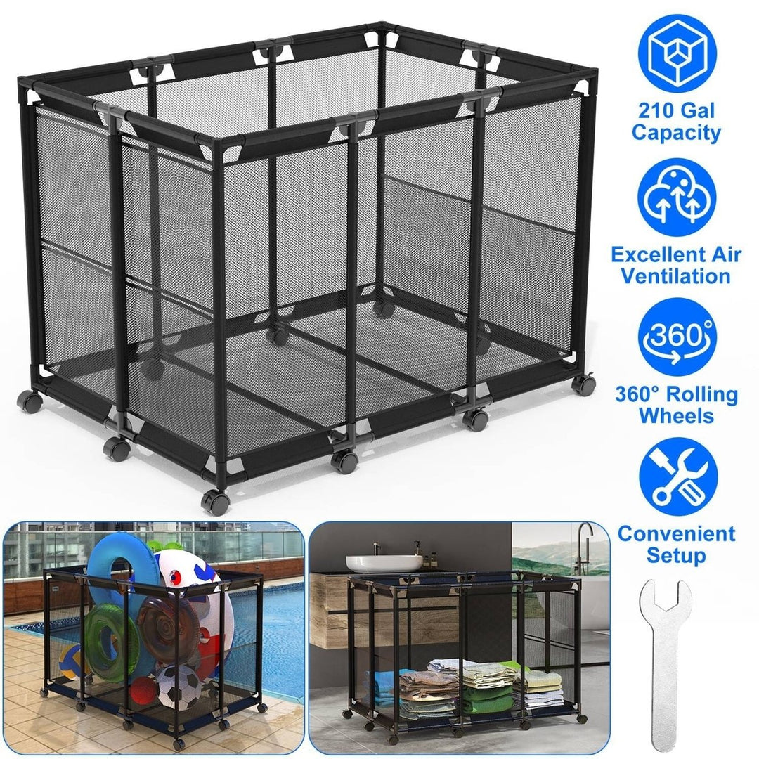 210 Gallon Pool Storage Bin Organizer Rolling Mesh Storage Basket with Lockable Wheels Image 4