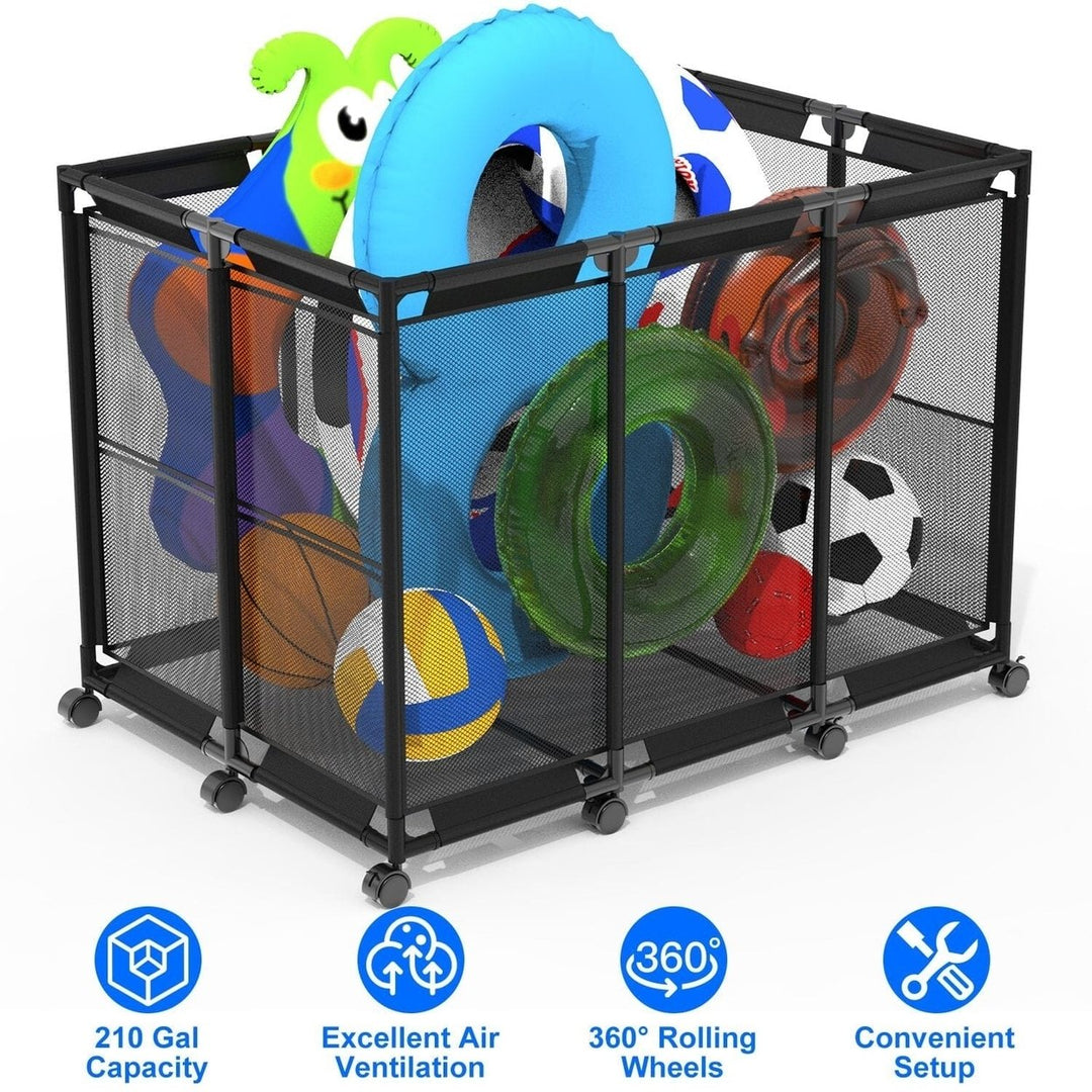 210 Gallon Pool Storage Bin Organizer Rolling Mesh Storage Basket with Lockable Wheels Image 6