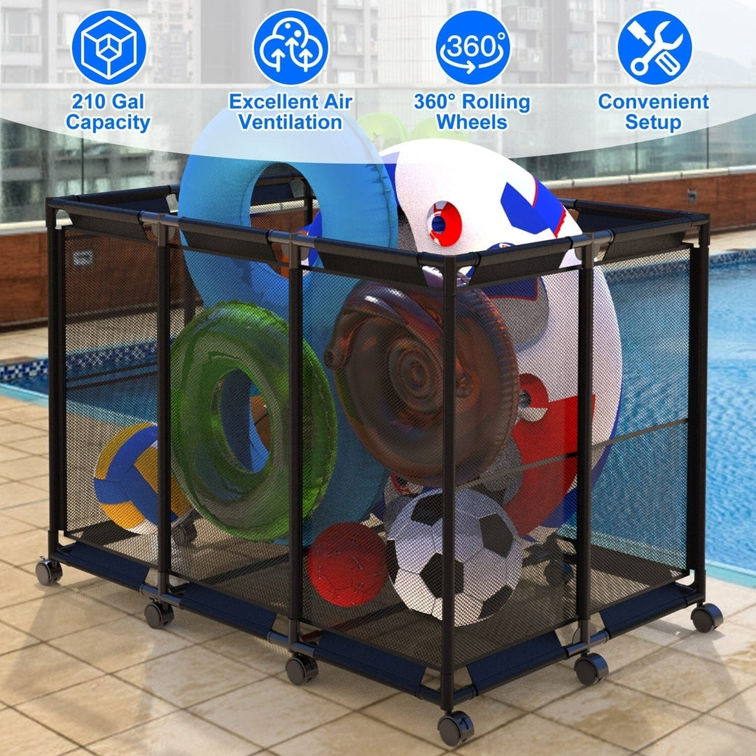 210 Gallon Pool Storage Bin Organizer Rolling Mesh Storage Basket with Lockable Wheels Image 8