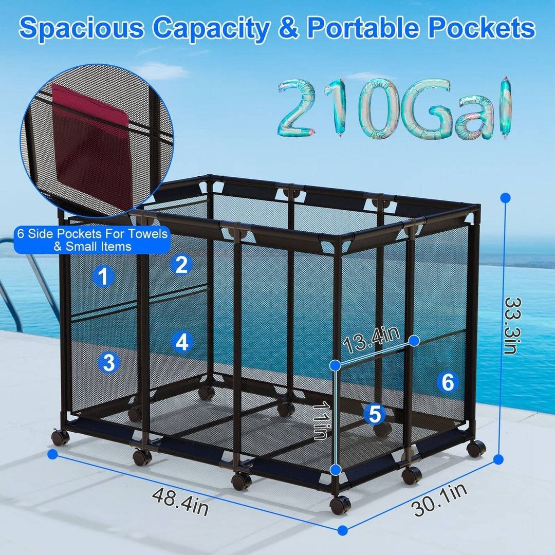 210 Gallon Pool Storage Bin Organizer Rolling Mesh Storage Basket with Lockable Wheels Image 9