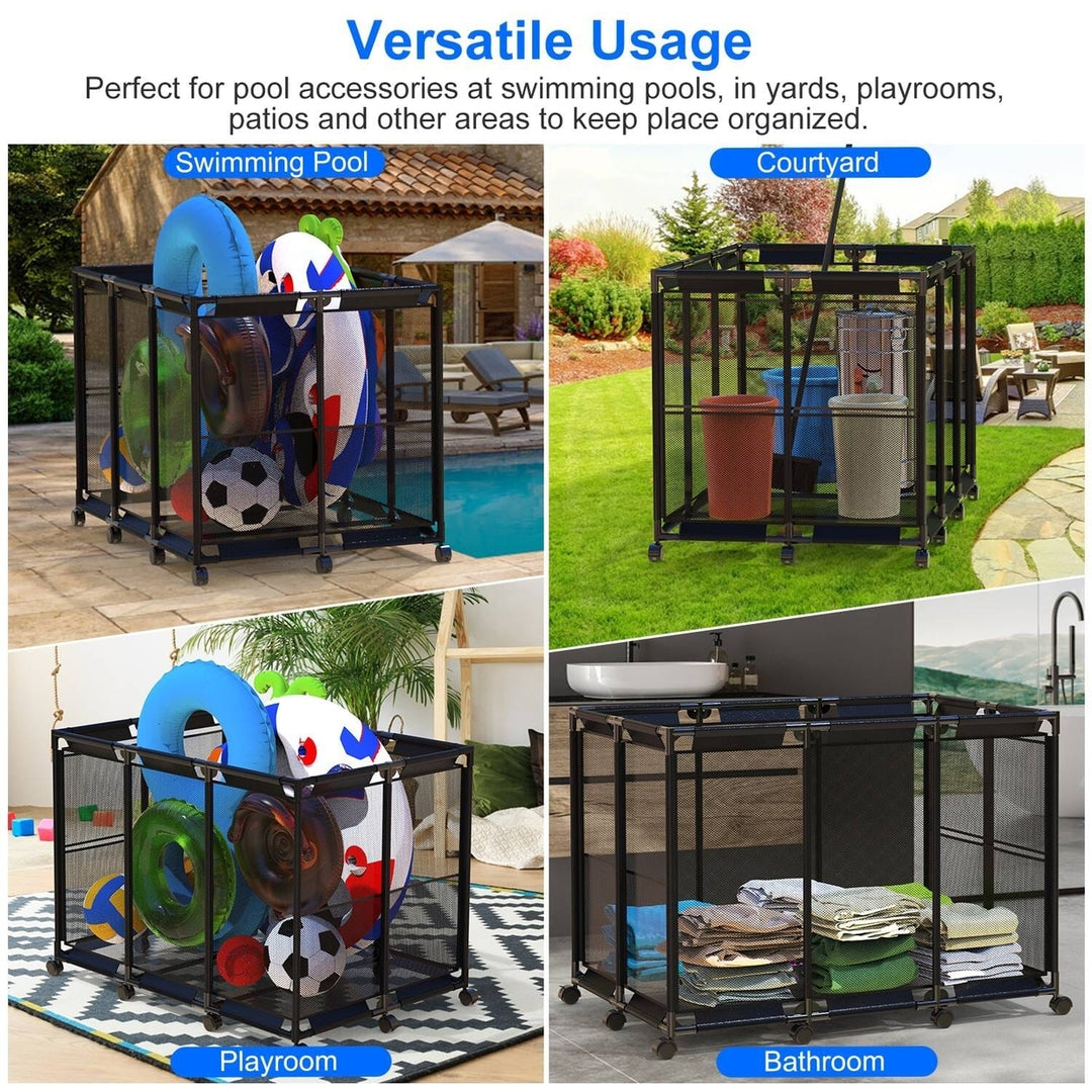 210 Gallon Pool Storage Bin Organizer Rolling Mesh Storage Basket with Lockable Wheels Image 11