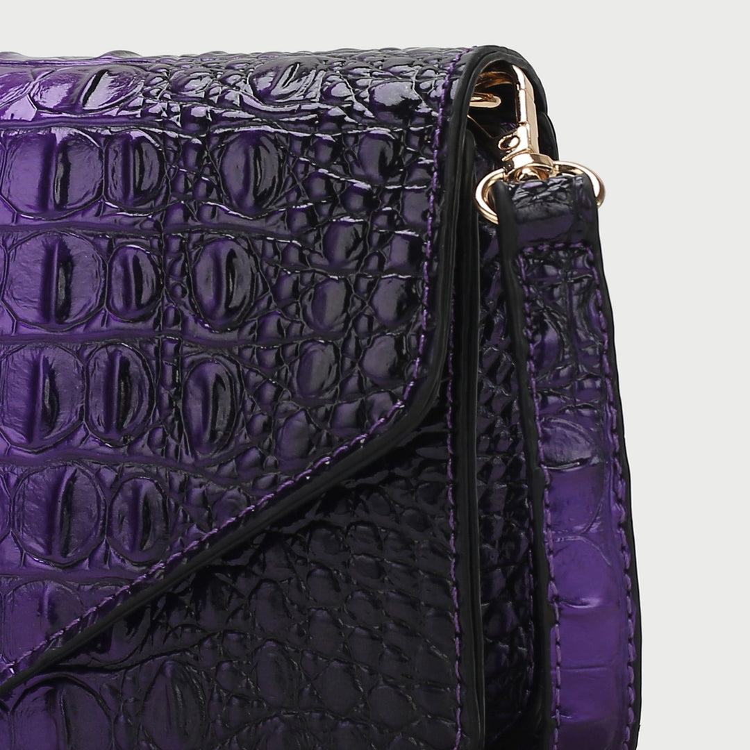 MKFCollection Vanta Croc-Embossed Saddle Bag - Vegan Leather Designer Handbag Image 4