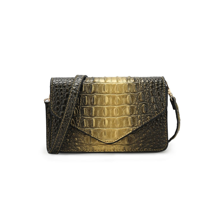 MKFCollection Vanta Croc-Embossed Saddle Bag - Vegan Leather Designer Handbag Image 6