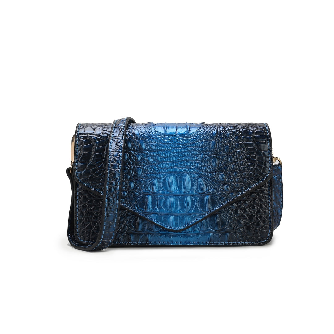 MKFCollection Vanta Croc-Embossed Saddle Bag - Vegan Leather Designer Handbag Image 7