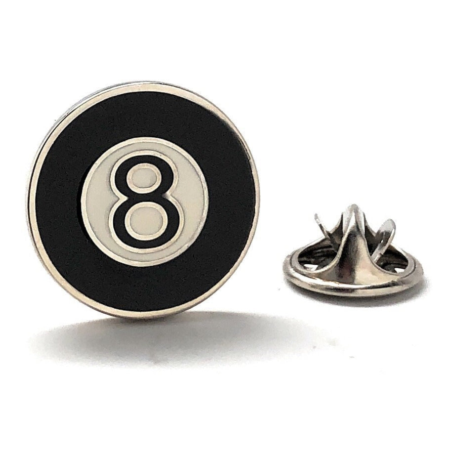 Eight Ball Lapel Pin Pool Ball Silver Trim Black and White Enamel Pin Gambling Fun Pool Pocket Jacket Pin Hat Pin Lucky Image 1