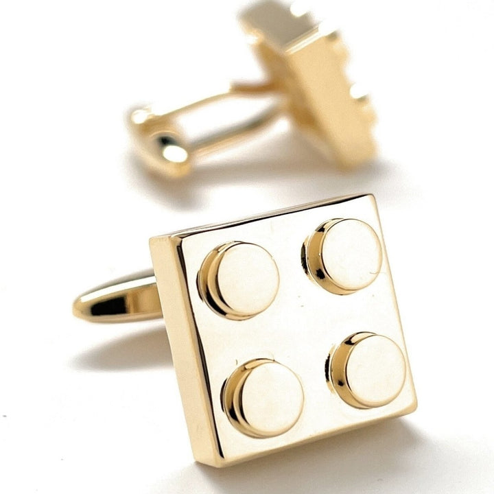 Block King Cufflinks Gold Tone Brick Cuff Links Nerdy Party Master Engineer Fun Classic Unique Comes with Gift Box Image 1