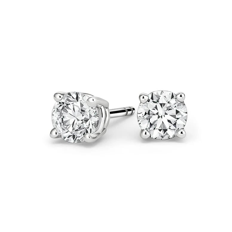 Paris Jewelry 14k White Gold 1/2 Carat Solitaire Created White Diamond Stud Earrings (G-H SI) Image 1