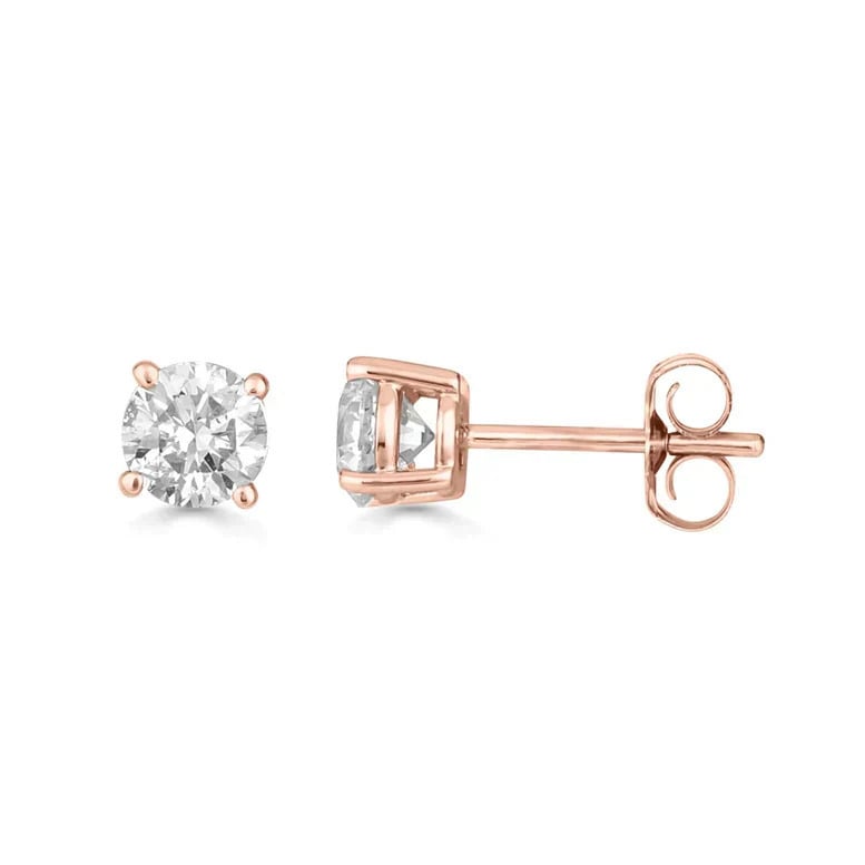 Paris Jewelry 14k Rose Gold 1/4 Carat Solitaire Created White Diamond Stud Earrings (G-H SI) Image 1